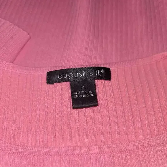 August Silk Vintage Ribbed Knit Womens 3/4 Sleeve Top Blouse Light Pink M - Picture 7 of 7